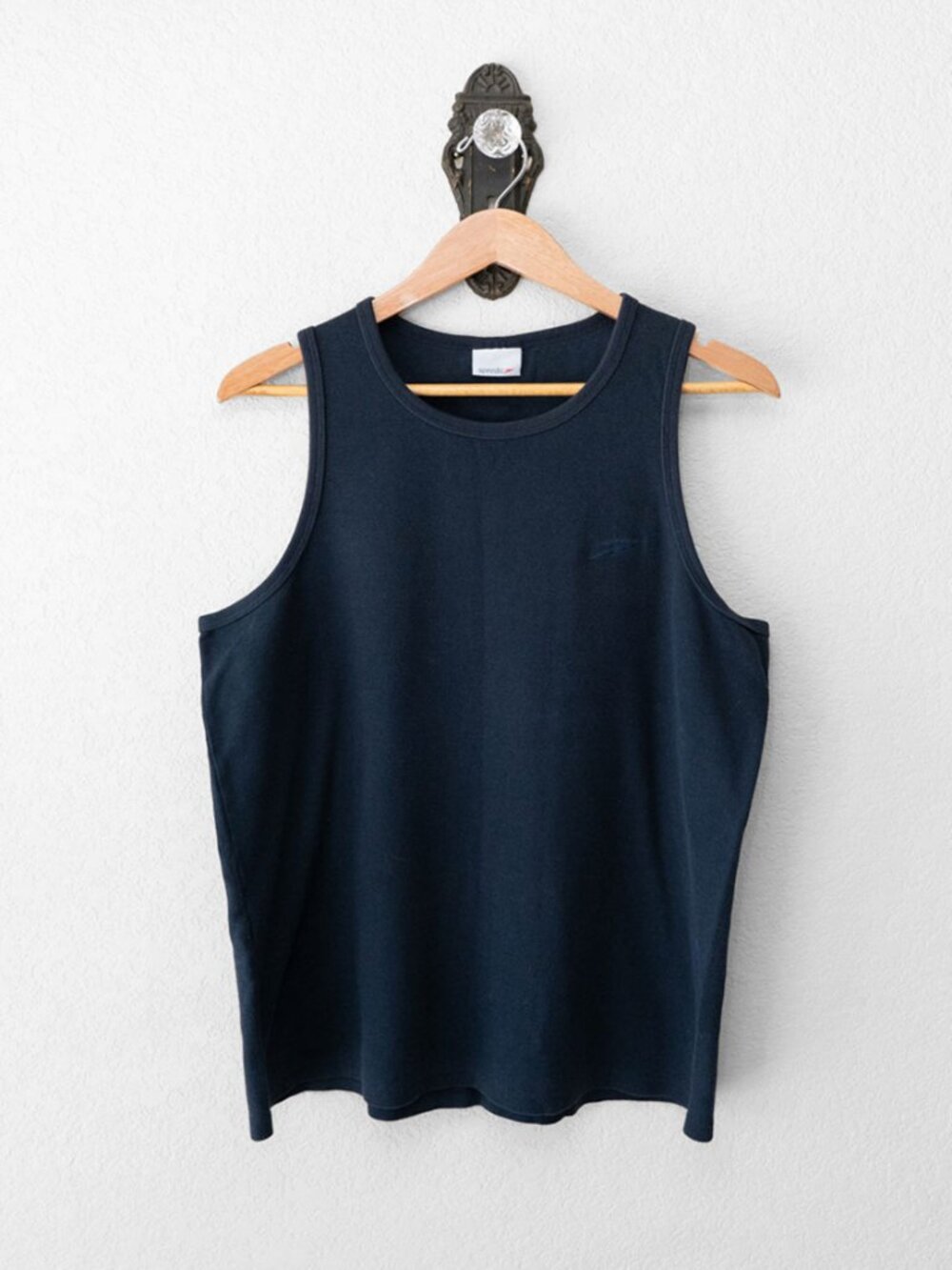 Speedo Tank Top Mens L Navy Blue Sleeveless Muscle Shirt Swim Athletic Gym